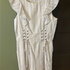 J.O.A. White Top with Navy Stripe Detail